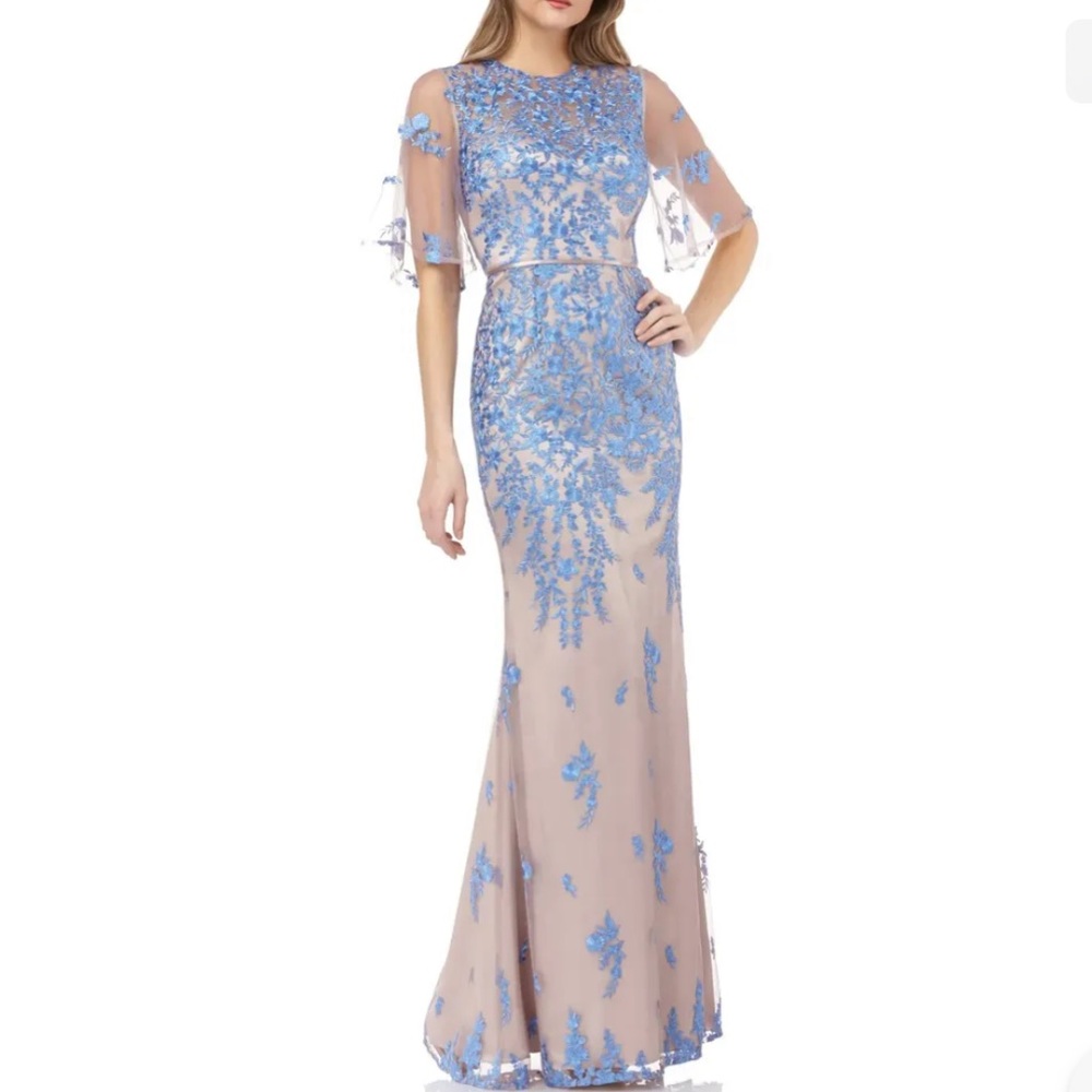 Brand New JS Collections Floral Embroidered Evening Gown